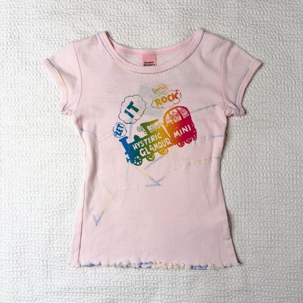 Hysteric Glamour rainbow contrast stitch baby tee